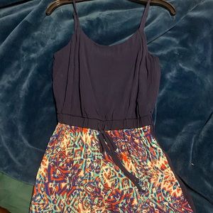 Navy blue with multi color bottom romper